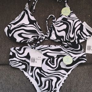 Abstract Bikini Set Black/White Swirl